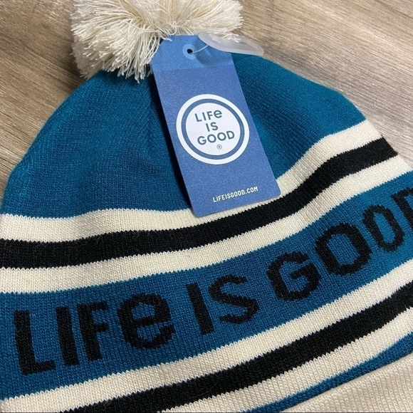 NEW Life Is Good Teal Blue Knit Hat with Pom - Picture 6 of 9
